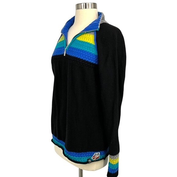 Neve Designs 1/4 Zip Sweater Size 2XL Merino Wool Blend Black Multicolor *READ* - Picture 6 of 14